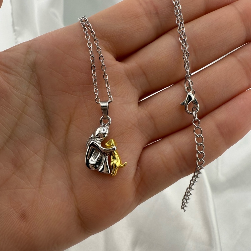 New! Dog Love Stailness Steel Two-Tone Pendant Necklace Adjustable